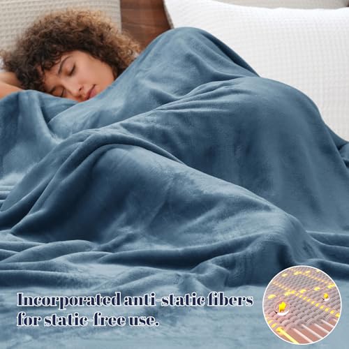 PHF No Shed No Pilling Fleece Blankets King Size Ultra Soft Lightweight Cozy Bed Blanket Plush AntiStati Microfiber Room Home Decor Gifts for Women and Men 1 Piece 108 x 90 Captains Blue - Image 3