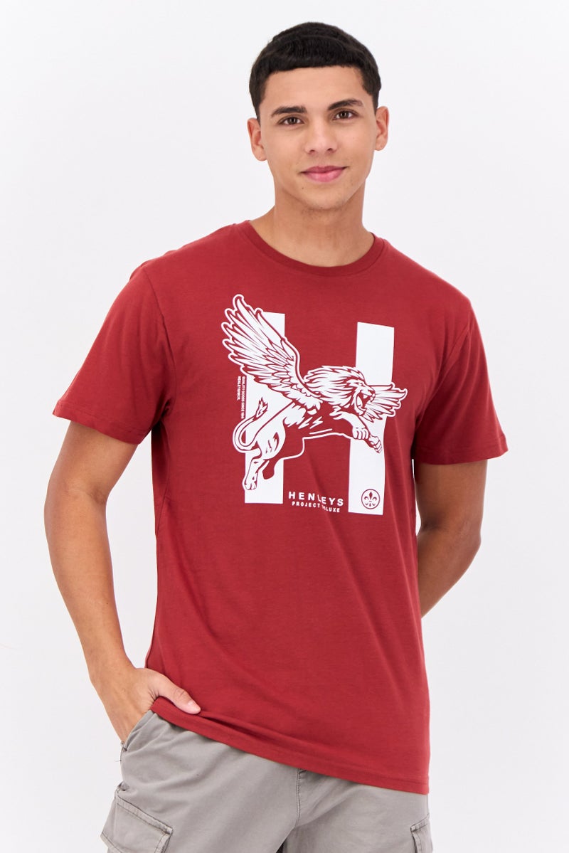 Henleys Men Crew Neck Short Sleeves Graphic Print T-Shirt, Maroon - Image 1