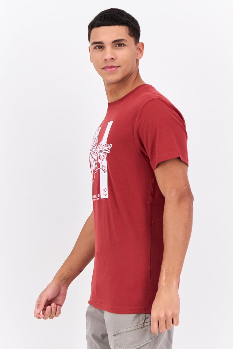 Henleys Men Crew Neck Short Sleeves Graphic Print T-Shirt, Maroon - Image 2