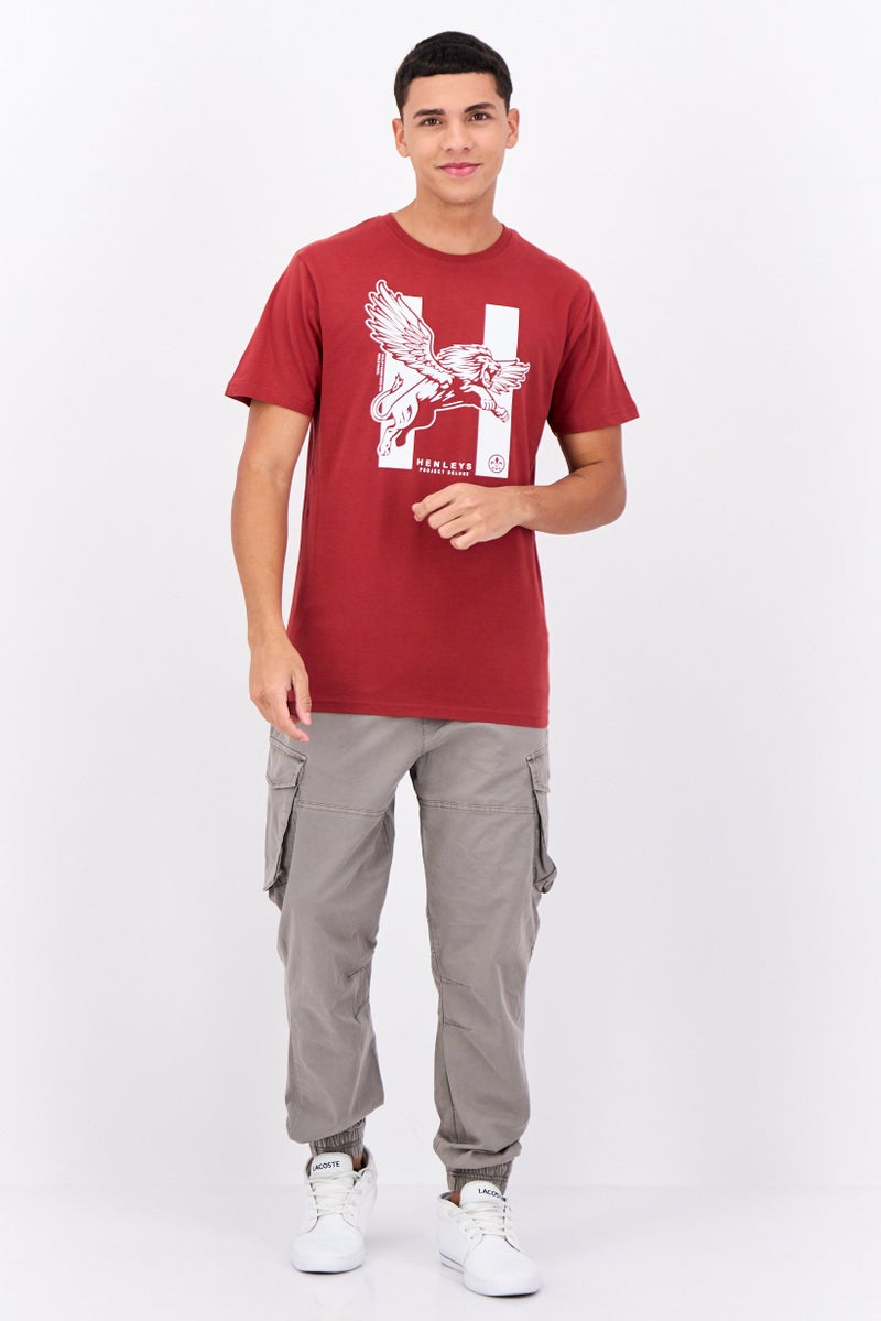 Henleys Men Crew Neck Short Sleeves Graphic Print T-Shirt, Maroon - Image 4