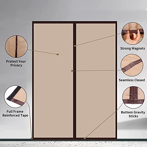 Veanusiver Magnetic Insulated Door Curtain Thermal Door Cover Door Screen Auto Closer SelfClosing Privacy Screen Door for Air Conditioner Room Patio BedroomHands Free Fit Doors Size Up to 60 x 80 Coffee - Image 3