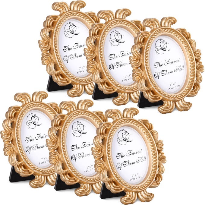 SMALL VINTAGE PICTURE FRAMES ANTIQUE BAROQUE MINI PICTURE FRAMES OVAL BULK WALLET SIZE FOR WEDDING VICTORIAN HOME CHRISTMAS HOLIDAY DECORGOLD6 PIECES