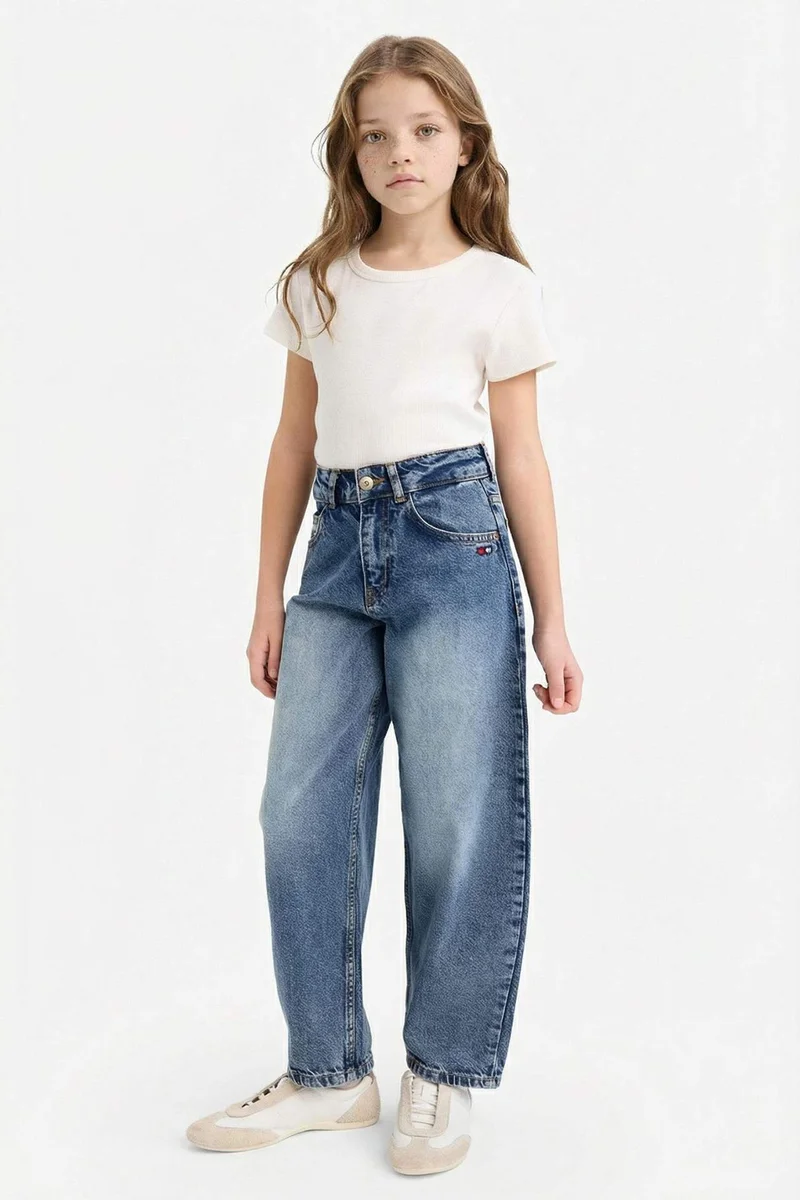ديفاكتو Girl Barrel Fit Wide Leg Denim Trousers