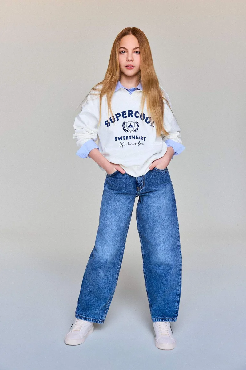 ديفاكتو Girl Barrel Fit Wide Leg Denim Trousers