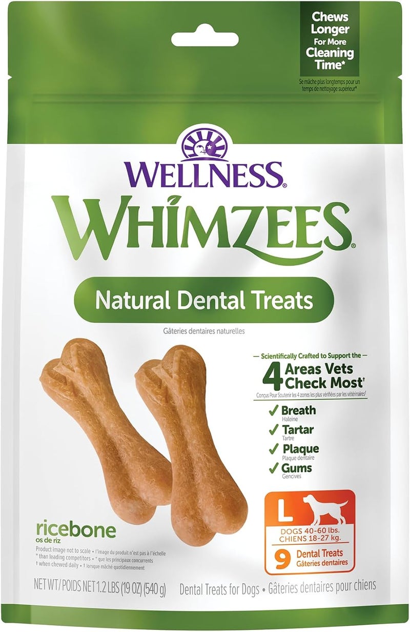 WHIMZEES Wellness WHIMZEES Ricebone Dog Dental Treats, Natural Chews, Large Size, (9 Count) - Image 1