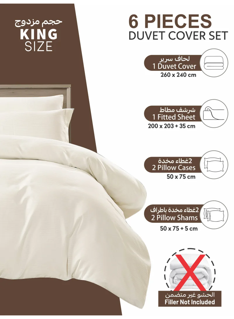 Donetella Striped Duvet Cover Set King Size 260x240 cm - 6-Pcs Bed Set, Microfiber Fabric - 1 Duvet Cover, 1 Fitted Sheet, 2 Pillow Sham, 2 Pillowcase (Filler Not Included)