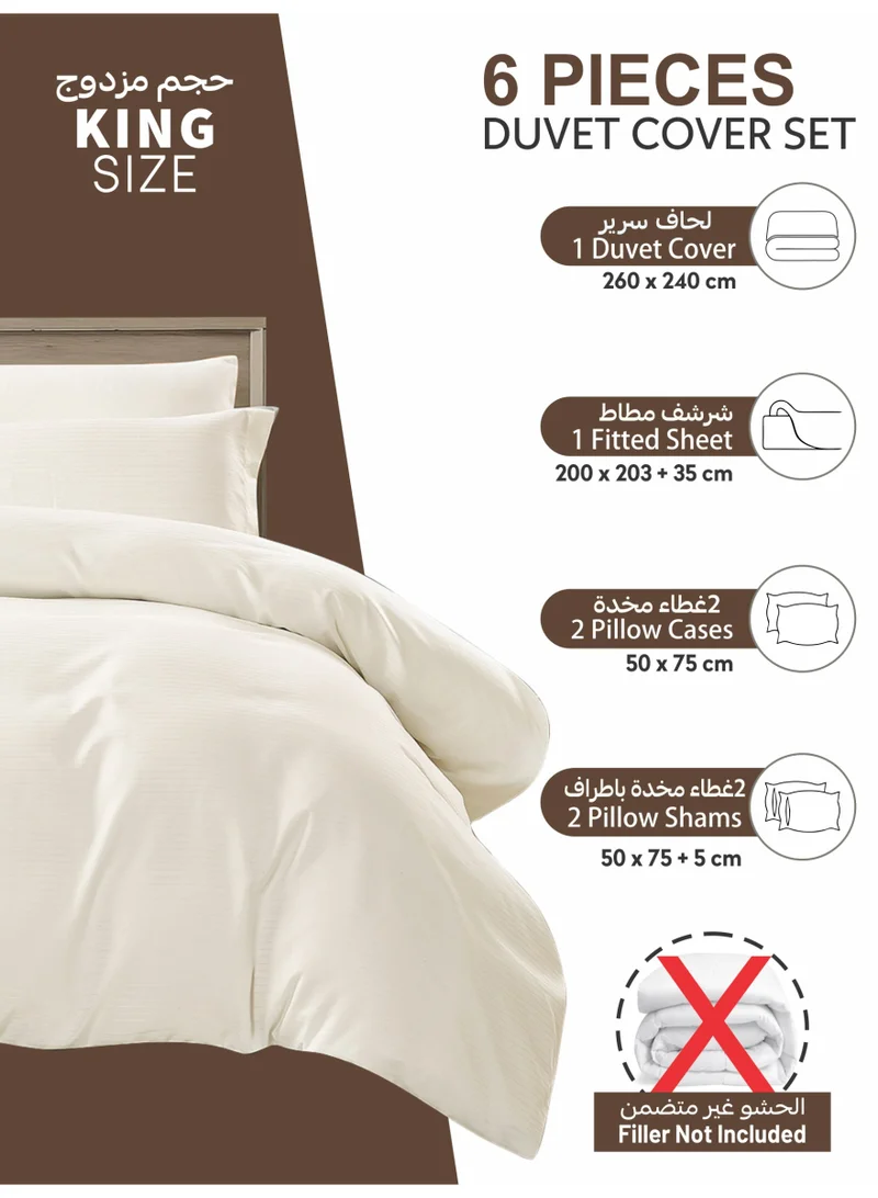 Donetella Striped Duvet Cover Set King Size 260x240 cm - 6-Pcs Bed Set, Microfiber Fabric - 1 Duvet Cover, 1 Fitted Sheet, 2 Pillow Sham, 2 Pillowcase (Filler Not Included)