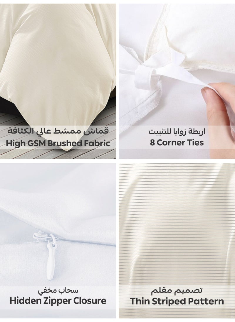 Donetella Striped Duvet Cover Set King Size 260x240 cm - 6-Pcs Bed Set, Microfiber Fabric - 1 Duvet Cover, 1 Fitted Sheet, 2 Pillow Sham, 2 Pillowcase (Filler Not Included) - Image 5