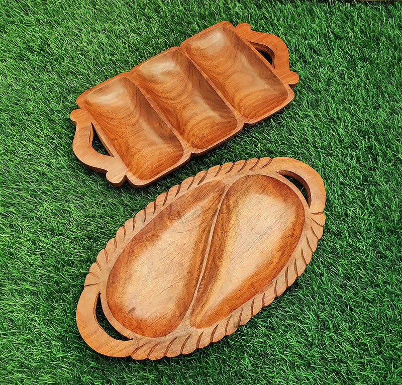 Classical Youth Wooden Table Top Snacks/Biscuits/Namkeen/Dry-Fruit Serving Tray for Home/Kitchen/Dinning- Great for Gifting Purpose (Sheesham Wood, 12 Inches, Set of 2) - Image 3