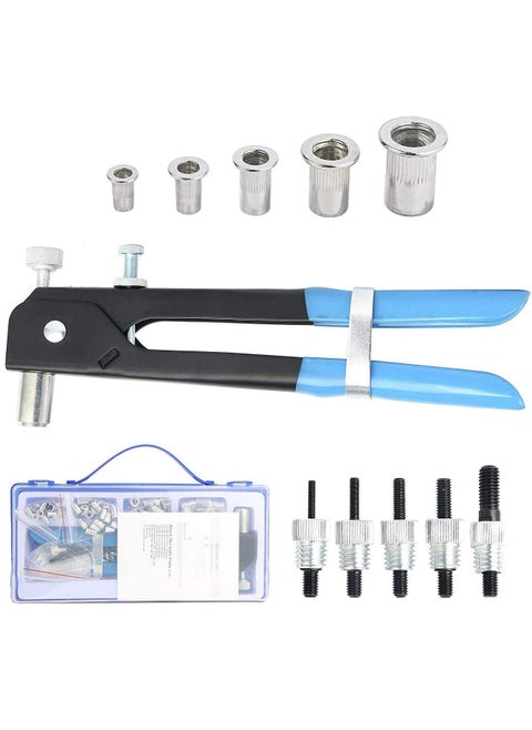 191pcs Heavy Duty Blind Rivet Nut Kit Set, Riveter Tool, Rivet Nut Gun, Thread Hand Riveter, Rivet Gun Threaded Insert Tool, Riveting Tools with 185PCS Metric Rivet Nuts Assortment M3 M4 M5 M6 M8