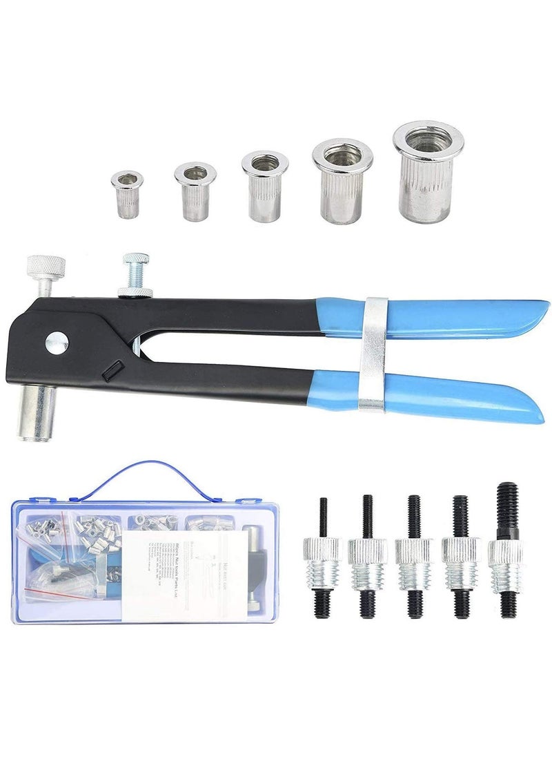YaeKoo 191pcs Heavy Duty Blind Rivet Nut Kit Set, Riveter Tool, Rivet Nut Gun, Thread Hand Riveter, Rivet Gun Threaded Insert Tool, Riveting Tools with 185PCS Metric Rivet Nuts Assortment M3 M4 M5 M6 M8  - Image 1