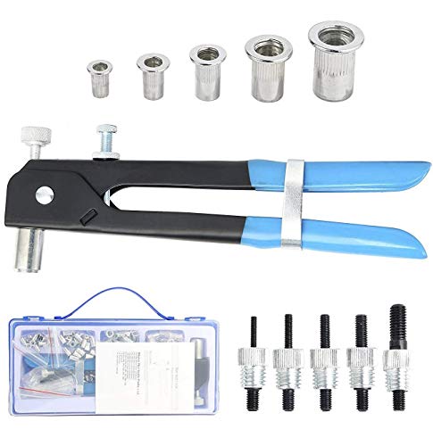 YaeKoo 191pcs Heavy Duty Blind Rivet Nut Kit Set, Riveter Tool, Rivet Nut Gun, Thread Hand Riveter, Rivet Gun Threaded Insert Tool, Riveting Tools with 185PCS Metric Rivet Nuts Assortment M3 M4 M5 M6 M8 - Image 1