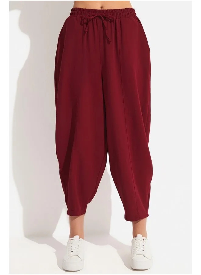 JUNE June Elastic Waist Trouser Burgundy