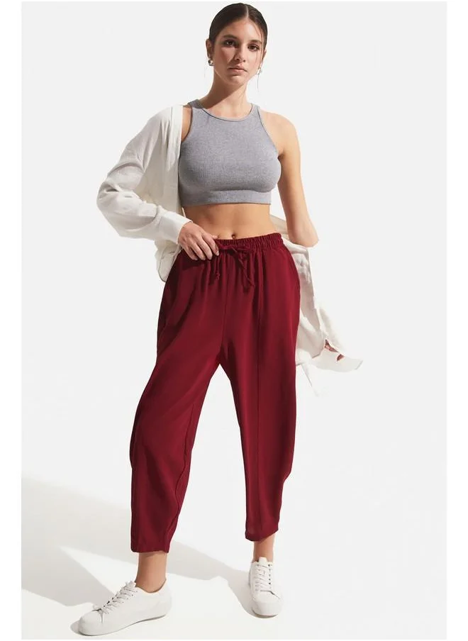 JUNE June Elastic Waist Trouser Burgundy