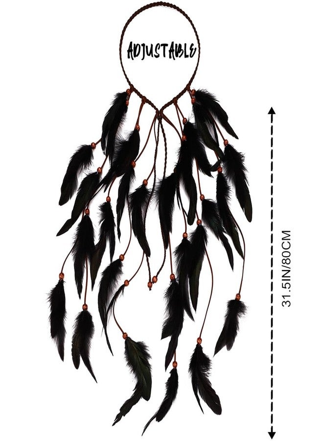 GENBREE Boho Black Feather Headband Hippie Headpiece Witch Headdress Viking Hair Accessories for Women - Image 5