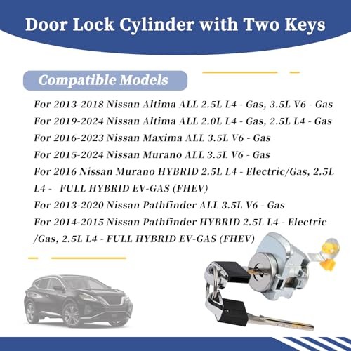 Getfarway Left Front Drivers Side Door Lock Cylinder with Two Keys Compatible with Nissan Altima Maxima Murano Pathfinder 20L 25L 35L 2013 2014 2015 2016 2017 2018 2019 2020 2021 2022 2023 2024 - Image 3