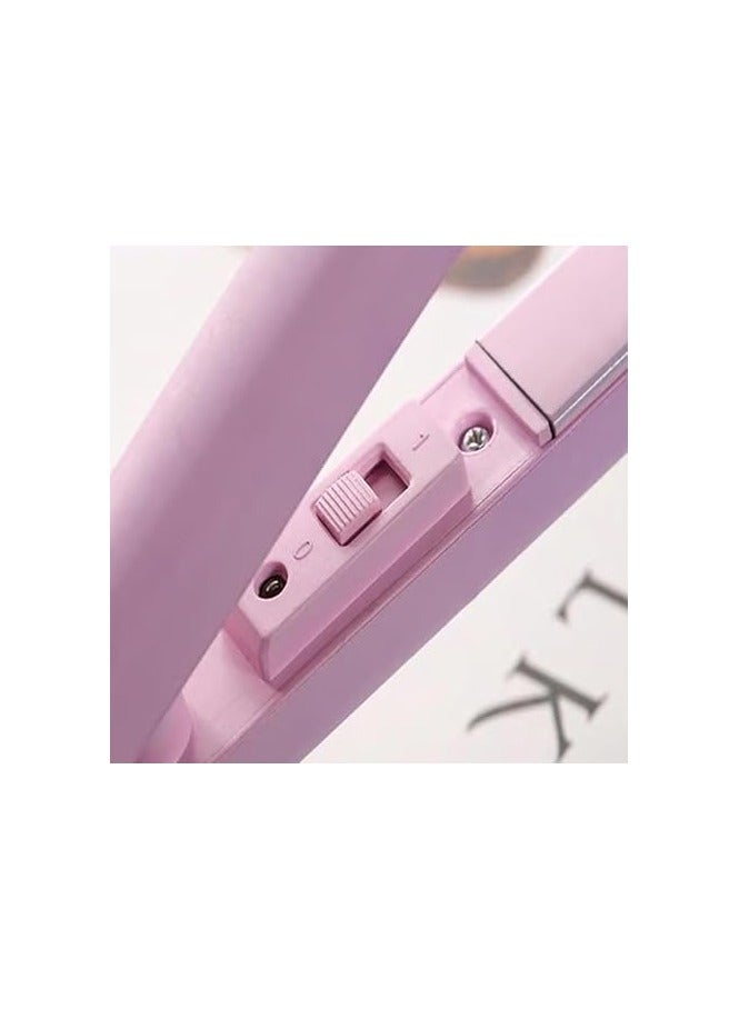 LUOLNH Regulatem Ceramic Mini Hair Curler, Mini Dual Purpose Curling Iron, Regulatem Curling Iron, Mini Curling Iron for Short Hair, Hair Straightener and Curler 2 in 1 Mini Hair Curler (Pink) - Image 3