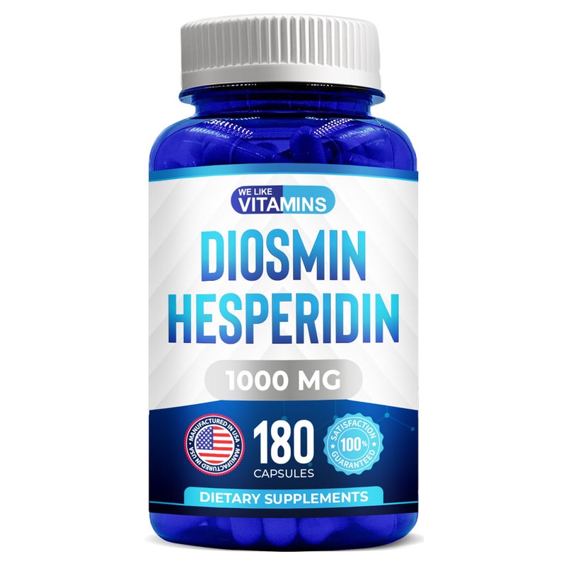 We Like Vitamins Diosmin Hesperidin 1000mg 180 Capsules 90 Day Supply Diosmin and Hesperidin Supplement Helps to Support Healthy Circulation Veins Capillaries and Lymphatic Drainage