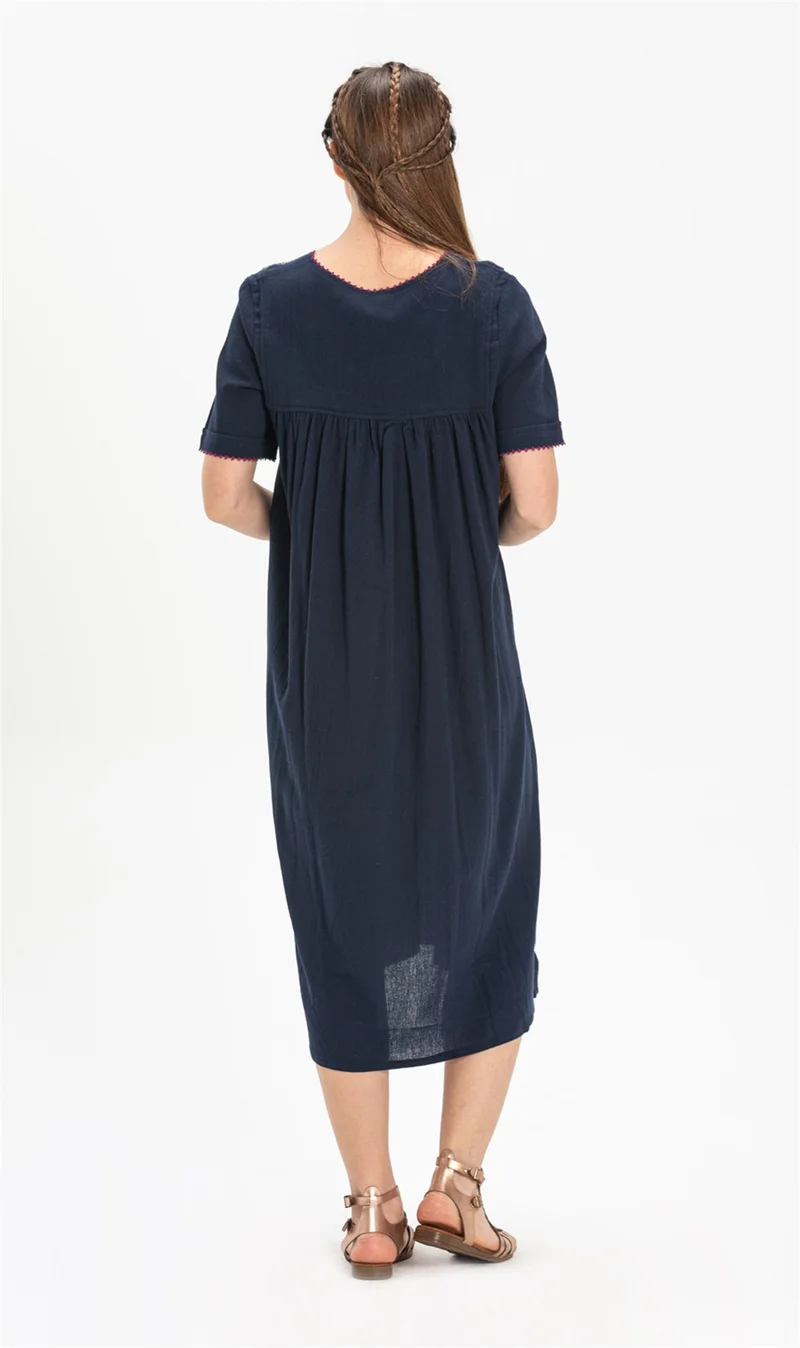 Eliş Şile Bezi Short Sleeve Şile Classic Dress Navy Blue Lcvt