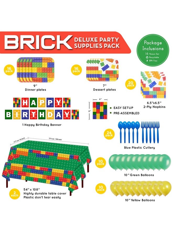 بلو أورتشدس عبوات لوازم الحفلات الفاخرة من الطوب (123 قطعة لـ 16 ضيفًا) لوازم حفلات البناء وديكورات أعياد ميلاد اللاعبين ومستلزمات حفلات الألعاب وكتل ديكور الحفلات من الطوب البساتين الزرقاء لعيد الميلاد - Image 2