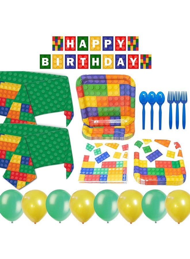 بلو أورتشدس عبوات لوازم الحفلات الفاخرة من الطوب (123 قطعة لـ 16 ضيفًا) لوازم حفلات البناء وديكورات أعياد ميلاد اللاعبين ومستلزمات حفلات الألعاب وكتل ديكور الحفلات من الطوب البساتين الزرقاء لعيد الميلاد - Image 3