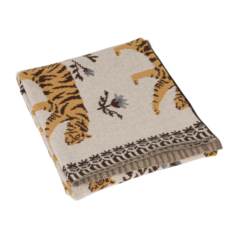 Creative Co-Op Cotton Knit Baby Blanket with Tigers, Multicolor - Image 1