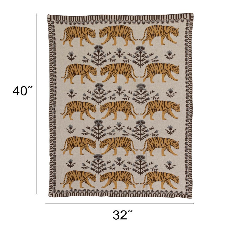 Creative Co-Op Cotton Knit Baby Blanket with Tigers, Multicolor - Image 2