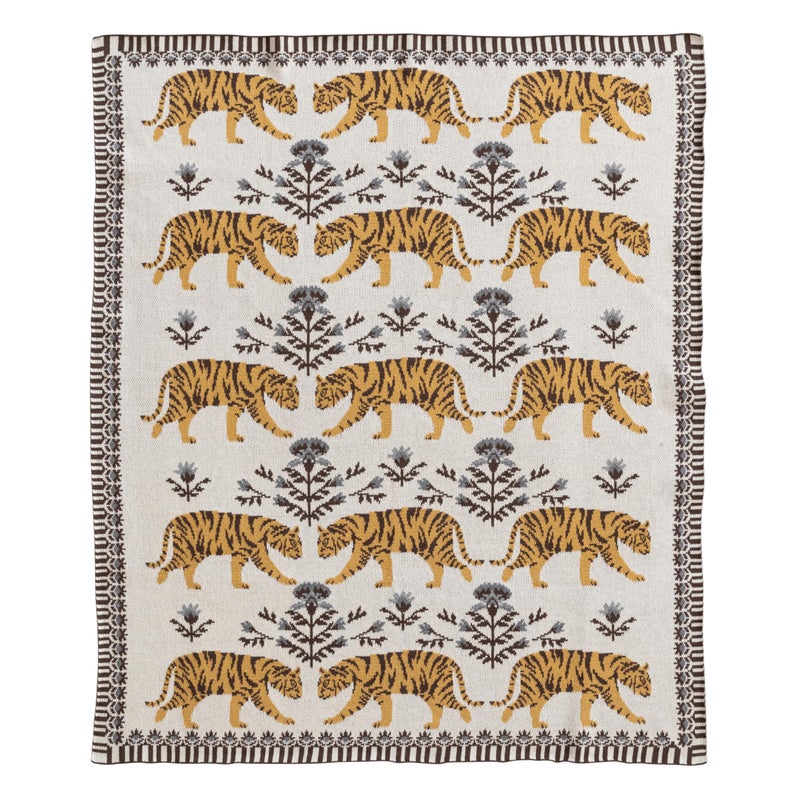 Creative Co-Op Cotton Knit Baby Blanket with Tigers, Multicolor - Image 3