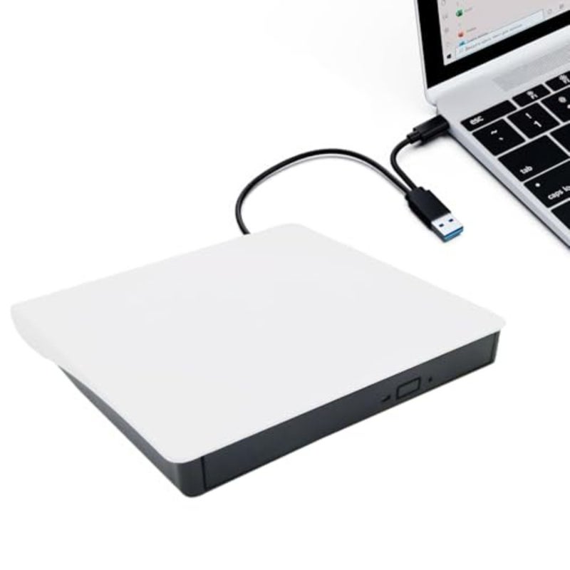 محرك أقراص DVD خارجي USB 3.0 Type-C DVD/CD ROM +/-RW محرك أقراص ضوئي للكمبيوتر المحمول وسطح المكتب Mac Windows 11/10 أبيض، قراءة/كتابة عالية السرعة - Image 1