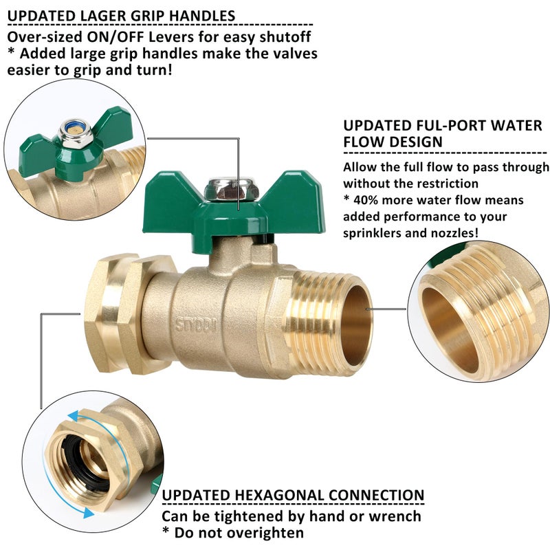 STYDDI Full Flow Brass Garden Hose Shut Off Valve, Heavy Duty 1-Way No Restricted-Flow Water Shut-Off Connector, 3/4â€ GHT High Flow Hose Ball Valve Adapter Coupling, Lawn Hose-end Flow Control Valve - Image 3