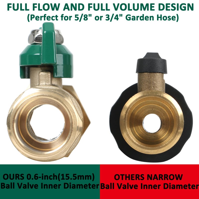 STYDDI Full Flow Brass Garden Hose Shut Off Valve, Heavy Duty 1-Way No Restricted-Flow Water Shut-Off Connector, 3/4â€ GHT High Flow Hose Ball Valve Adapter Coupling, Lawn Hose-end Flow Control Valve - Image 5