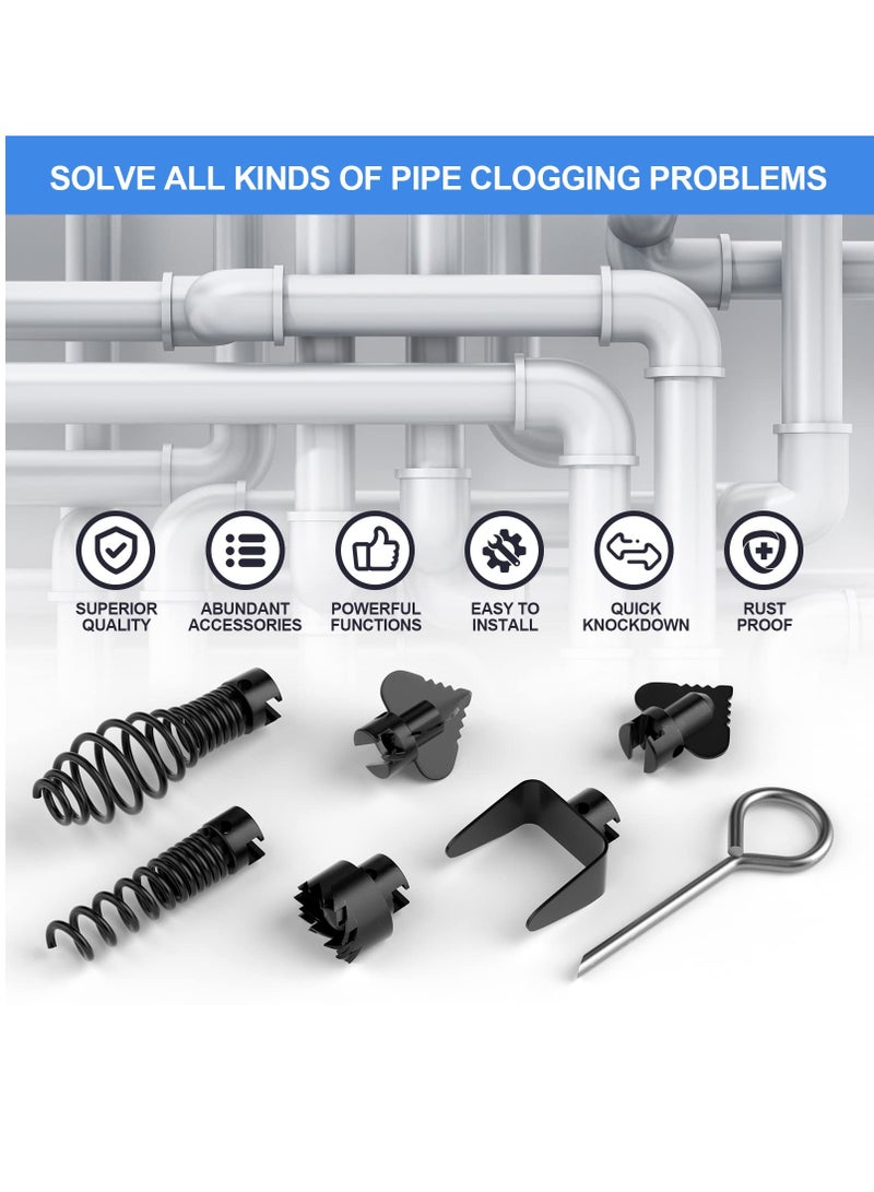 SOLARAE 7PCS Drain Cleaner Combination Cutter Head Set,16mm Manganese Steel Spring Automatic Locking Drain Dredging Cutter Head Accessories for Drain Cleaning Machines - Image 5