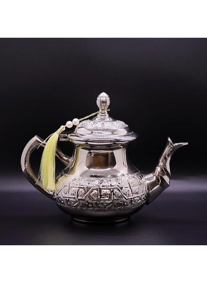 Handcrafted Moroccan Silver Brass Teapot, Heat‑Resistant - Image 1