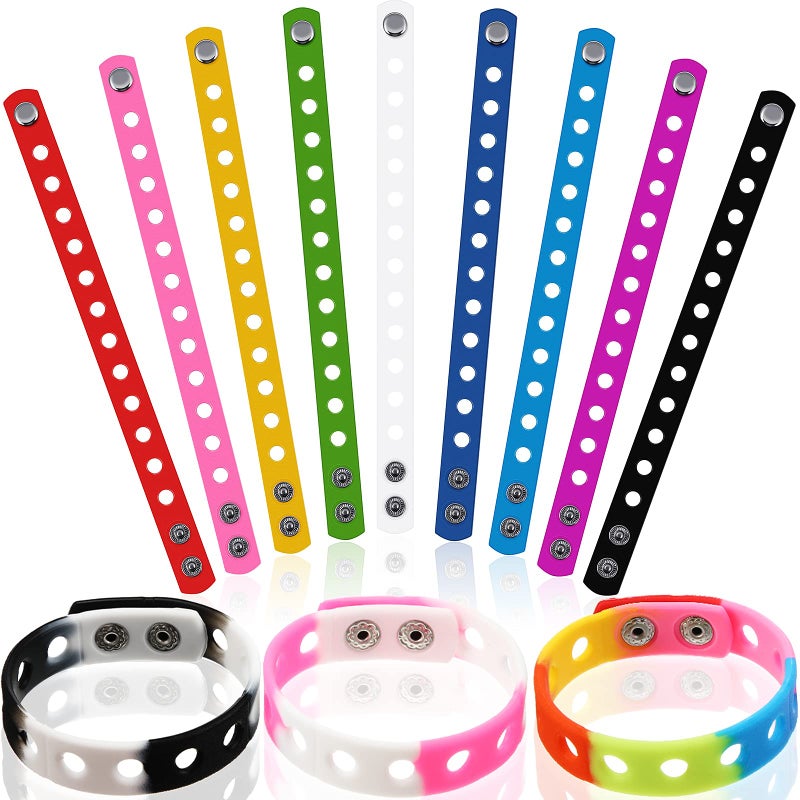 MTLEE 12 Pieces Silicone Charm Rubber Bracelets Kids Christmas Party Gifts Silicone Wristbands Adjustable Bracelets with Holes for Shoe Charm Girls Boys Birthday Party Award vivid Colors 83 Inch - Image 2