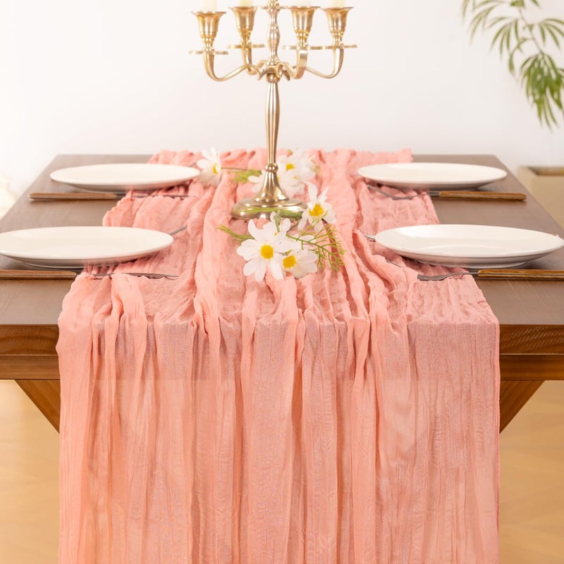 Socomi Coral Peach Easter Spring Cheesecloth Table Runner Boho Rustic Gauze 120 inch 10FT Cheese Cloth Runner for Wedding Party Baby Shower Birthday Home Decor Holiday Decorations - Image 5