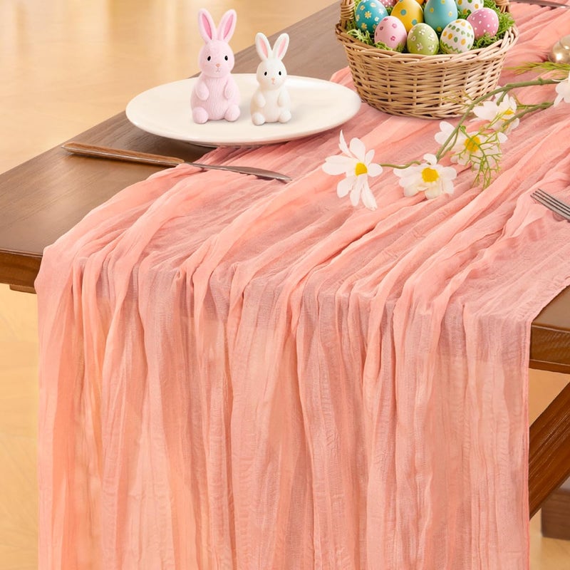 Socomi Coral Peach Easter Spring Cheesecloth Table Runner Boho Rustic Gauze 120 inch 10FT Cheese Cloth Runner for Wedding Party Baby Shower Birthday Home Decor Holiday Decorations - Image 1