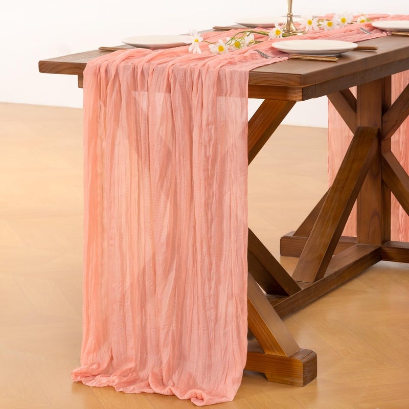 Socomi Coral Peach Easter Spring Cheesecloth Table Runner Boho Rustic Gauze 120 inch 10FT Cheese Cloth Runner for Wedding Party Baby Shower Birthday Home Decor Holiday Decorations - Image 4