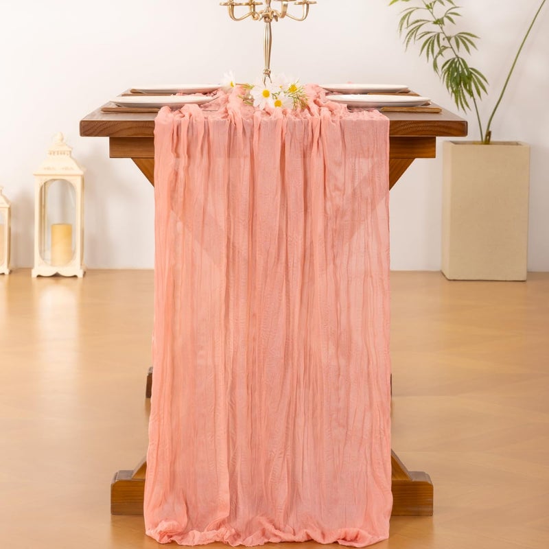 Socomi Coral Peach Easter Spring Cheesecloth Table Runner Boho Rustic Gauze 120 inch 10FT Cheese Cloth Runner for Wedding Party Baby Shower Birthday Home Decor Holiday Decorations - Image 3