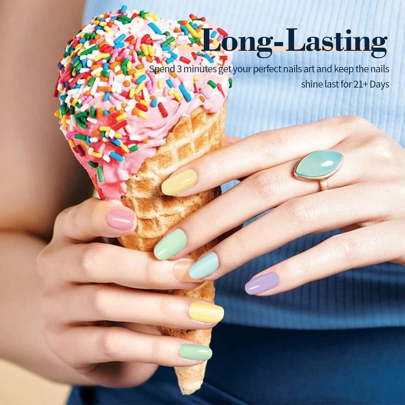 RARJSM Gel Nail Polish Set 6Pcs Pastel Gel Polish Rainbow Colors Kit Soak off UV Spring Summer Ice Cream Varnish Nail Art Salon Manicure at Home(Pink Orange Yellow Green Blue Purple) - Image 3