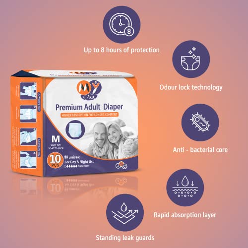 MYAID Unisex Premium Adult Diaper Medium Size. Pant Style. Higher Absorption & Longer Comfort - M Size (10 Pc) Pack of 1 - Image 4