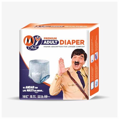 MYAID Unisex Premium Adult Diaper Medium Size. Pant Style. Higher Absorption & Longer Comfort - M Size (10 Pc) Pack of 1 - Image 1