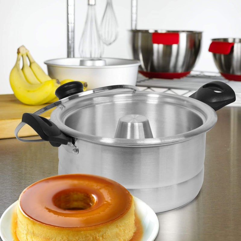 Bene Casa Bene Casa  Aluminum Flan Mold Double Boiler with Glass Lid 16 Liter  Includes Aluminum Inner Pan 8 Molde De Flan Bao Maria 
