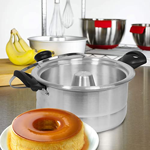 Bene Casa Aluminum Flan Mold Double Boiler with Glass Lid 16 Liter Includes Aluminum Inner Pan 8 Dishwasher Safe