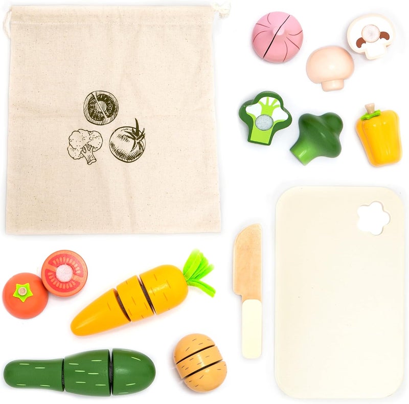 umu Cutting Vegetable Set - Wooden Play Food Kitchen Accessory, Multi - Pretend Play Accessories, Wooden Cutting Fruit Toys for Toddlers and Kids Ages 3+ - Image 1