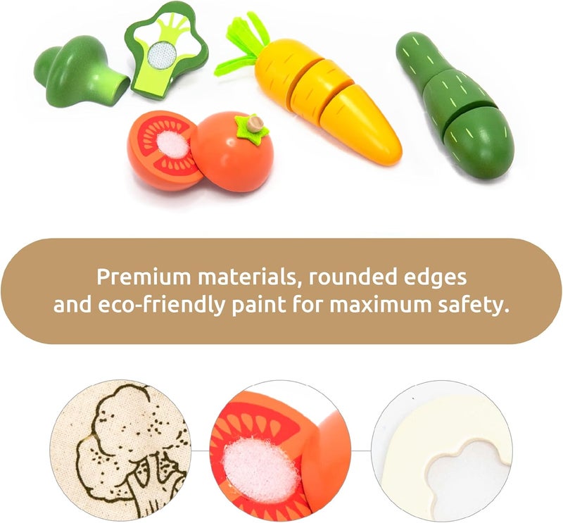 umu Cutting Vegetable Set - Wooden Play Food Kitchen Accessory, Multi - Pretend Play Accessories, Wooden Cutting Fruit Toys for Toddlers and Kids Ages 3+ - Image 2