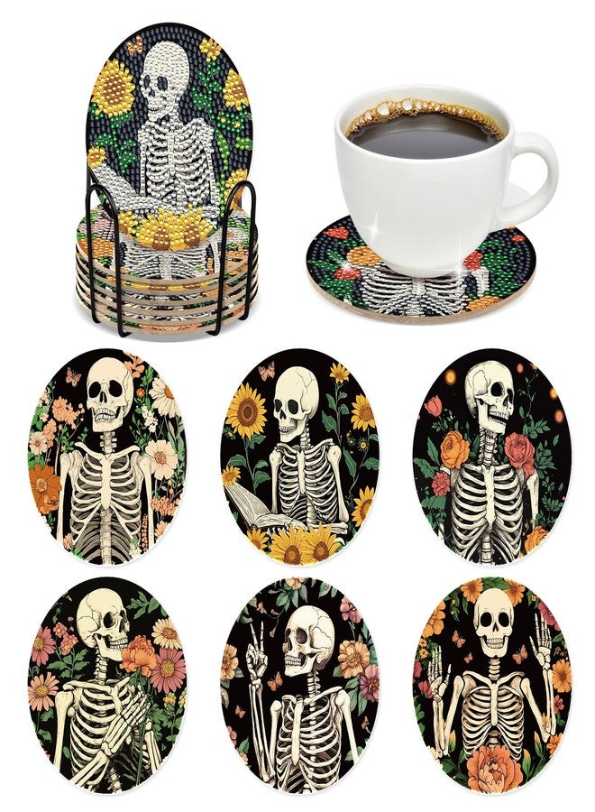 INCOK Skull Diamond Art Coasters - 6 PCS DIY Sunflower Diamond Painting Coasters Kits Home Table Decor Art Craft Supplies Birthday The Day of Dead Gift for Adults Beginners Skull Lovers Mexicans - Image 1