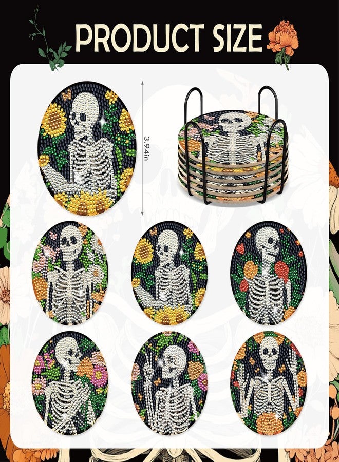 INCOK Skull Diamond Art Coasters - 6 PCS DIY Sunflower Diamond Painting Coasters Kits Home Table Decor Art Craft Supplies Birthday The Day of Dead Gift for Adults Beginners Skull Lovers Mexicans - Image 2