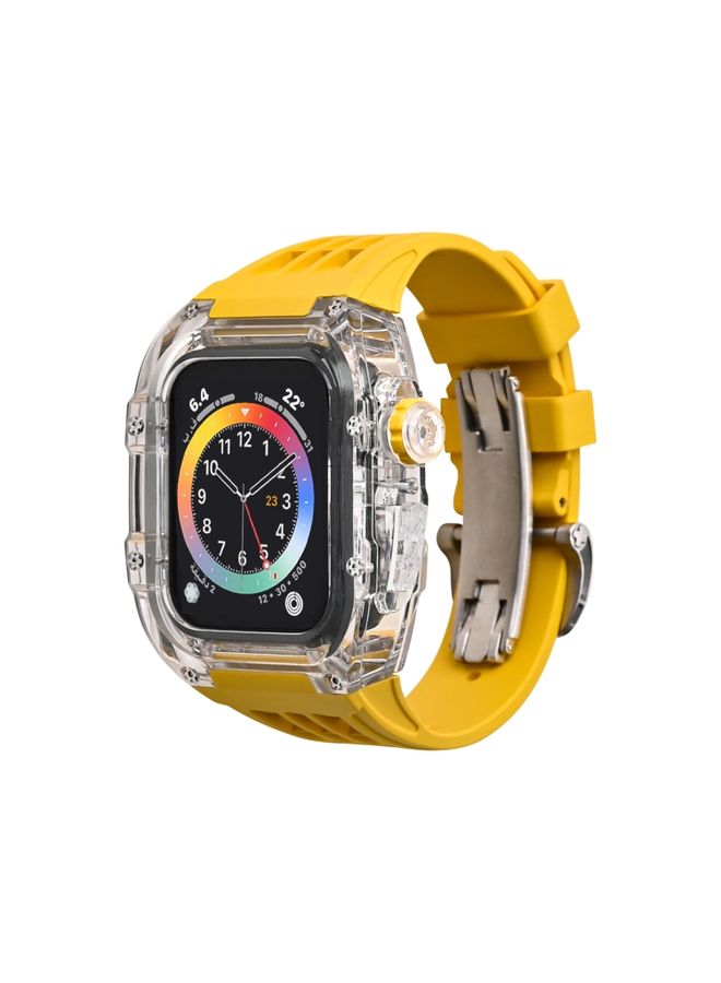 HuHa Protective Cover Fluorine Rubber Clear Watch Band Case For Apple Watch Series 8&7 45mm/SE 2&6&SE&5&4 44mm(Yellow)