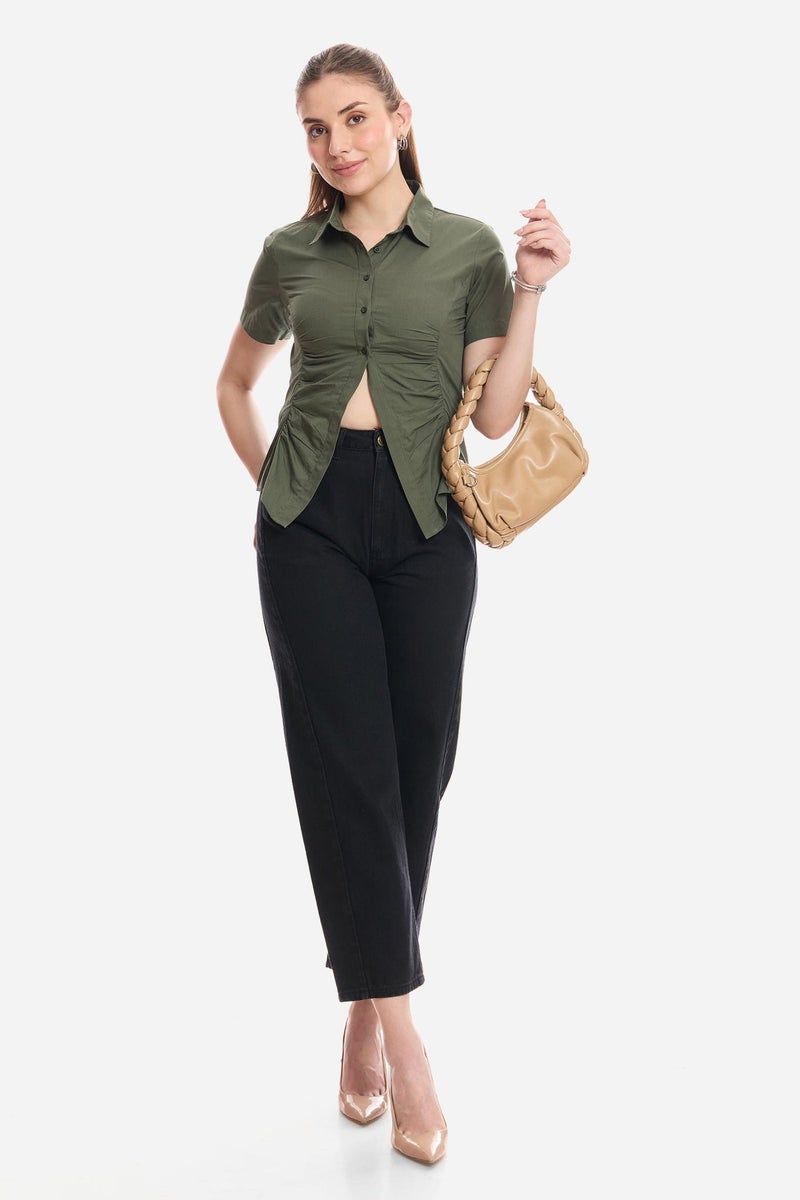 Virgio Solid Cotton Shirt With Asymmetric Hem for Women - Image 2