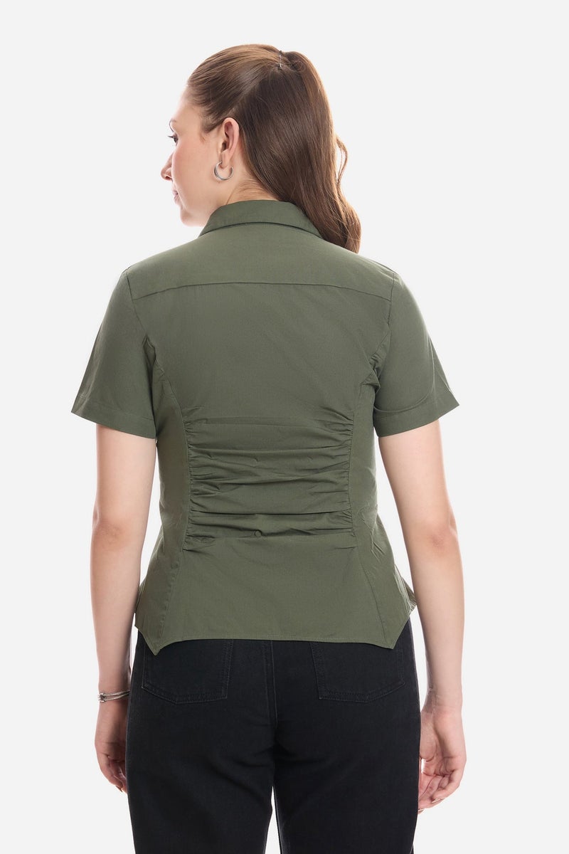 Virgio Solid Cotton Shirt With Asymmetric Hem for Women - Image 4